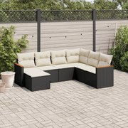 vidaXL 7 pcs conjunto de sofás p/ jardim c/ almofadões vime PE preto