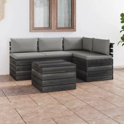 5 pcs conjunto lounge de paletes + almofadões madeira de pinho