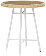 Outsunny Mesa Auxiliar Vime Sintético Bancada Madeira Plástica Estrutura Aço Galvanizado Compacta Jardim Terraço 50x50x55 cm Bege | Aosom Portugal