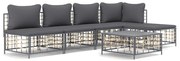 6 pcs conjunto lounge de jardim c/ almofadões vime PE antracite