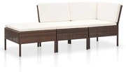 vidaXL 3 pcs conjunto lounge jardim c/ almofadões vime PE castanho