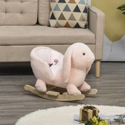 Baloiço Infantil com Forma de Coelho de Pelúcia Baloiço para Bebés 18-36 Meses com Som Cinto de Segurança Guidão e Apoio para os Pés 60x33x50cm Rosa