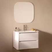 Conjunto De Móvel De Casa De Banho Suspenso Em Madeira Com Lavatório Integrado Egerton Branco & Quadrado Led E Anti-embaciamento 75x75 Cm - Sklum