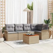 vidaXL Conjunto de sofá de jardim com 6 peças da , almofadas beje em rattan sintético e acácia.
