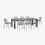Conjunto De Mesa Retangular (220x100 Cm) Arnadine E 8 Cadeiras De Jardim Maeba Cinza Grafito - Sklum