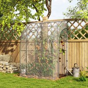 Estufa de jardim encostada, com 2 portas enroláveis com fecho de correr, em aço e PVC transparente