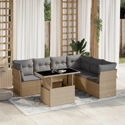 vidaXL 7 pcs conjunto de sofás p/ jardim com almofadões vime PE bege