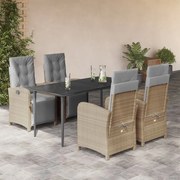 vidaXL 5 pcs conjunto de jantar p/ jardim com almofadões vime PE bege