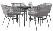 vidaXL Conjunto jantar jardim 5 peças almofadas vidro vime cinzento PE