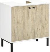 Kleankin Móvel Sob-Lavatório Moderno 60x30x60 cm 2 Portas Pés Metálicos Branco e Efeito Madeira | Aosom Portugal