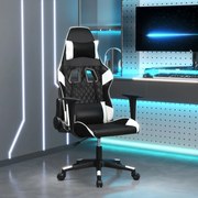vidaXL Cadeira gaming couro artificial preto e branco