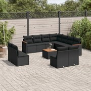 vidaXL 12 pcs conjunto de sofás de jardim c/ almofadões vime PE preto
