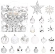 vidaXL 70 pcs conjunto de enfeites de Natal prateado e branco