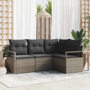 vidaXL Conjunto de Sofá de Jardim 4 Peças com Almofadas Cinzas em Rattan Sintético