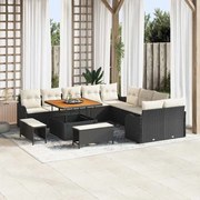 vidaXL Conjunto de sofá de jardim de 13 peças com almofadas pretas e rattan de acácia.