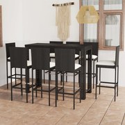 9 pcs conjunto de bar exterior c/ almofadões cor creme vime PE