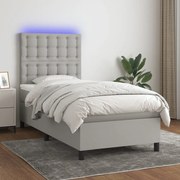 Cama box spring c/ colchão e LED 100x200 cm tecido cinza-claro