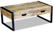 vidaXL Mesa centro 2 gavetas madeira de manga sólida 100x60x40 cm