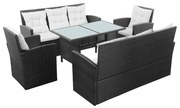 5 pcs conjunto lounge de jardim c/ almofadões vime PE preto