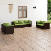 vidaXL 7 pcs conjunto lounge de jardim c/ almofadões vime PE castanho