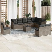 vidaXL 11 pcs conjunto sofás de jardim c/ almofadões vime PE cinzento