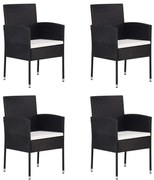 vidaXL Cadeiras de jardim c/ almofadões branco nata 4pcs vime PE preto