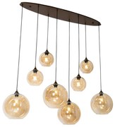 Candeeiro suspenso Art Déco bronze escuro com vidro âmbar oval 8 luzes - Sandra Art Deco