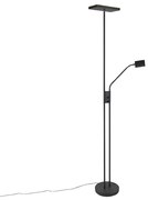 Candeeiro de pé moderno preto com LED e dimmer com luz de leitura - Jazzy Moderno