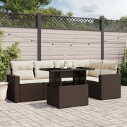 vidaXL 6 pcs conjunto de sofás jardim c/ almofadões vime PE castanho