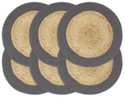 vidaXL Individuais mesa 6 pcs juta e algodão 38 cm natural/antracite