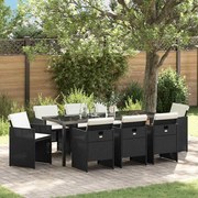 vidaXL Conjunto de Jantar para Jardim de 9 Peças com Almofadas Preto Rattan Poly
