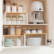 Conjunto de 3 prateleiras para especiarias em metal e bambu branco-natural bege