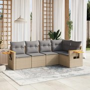 vidaXL 5 pcs conjunto de sofás p/ jardim com almofadões vime PE bege