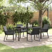 vidaXL Conjunto de Jantar de Jardim de 5 Peças com Almofadas em Rattan Preto