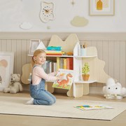 Estante infantil para arrumação de brinquedos e livros, com 6 compartimentos, 120 x 28 x 72,2 cm, em madeira natural