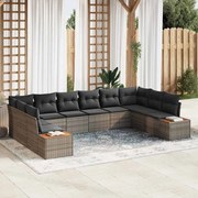 vidaXL Conjunto de Sofá de Jardim com Almofadas Cinzento Vime PE Acácia