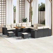 vidaXL Conjunto de Sofá para Jardim com 13 Peças e Almofadas em Rattan Sintético Preto e Acácia