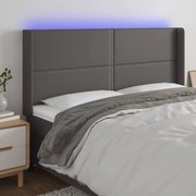 Cabeceira cama c/ LED couro artif. 203x16x118/128 cm cinzento