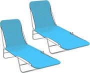 vidaXL Espreguiçadeiras dobráveis 2 pcs aço e tecido azul