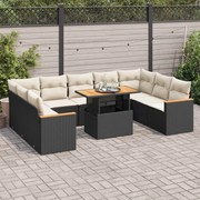 vidaXL 10 pcs conjunto sofás jardim c/ almofadões vime PE/acácia preto