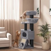 Arranhador para Gatos Grande com uma gruta acolhedora e uma cama de rede espaçosa 50 x 50 x 141 cm cinzento-claro-preto