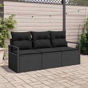 vidaXL Conjunto de Sofá de Jardim com almofada 3 pcs Preto vime PE