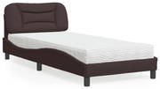 vidaXL Cama com colchão 90x200 cm tecido castanho-escuro