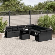 vidaXL 11 pcs conjunto sofás de jardim c/ almofadões vime PE preto