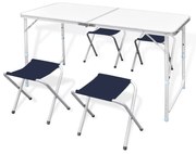vidaXL Conjunto mesa campismo dobrável c/ 4 bancos altura ajustável