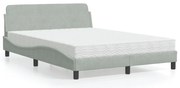 vidaXL Cama com colchão 140x190 cm veludo cinzento-claro