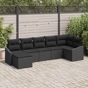 vidaXL Conjunto de Sofá de Jardim em 7 Peças com Almofadas Preto Rattan