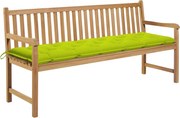 vidaXL Banco de jardim c/ almofadão verde brilhante 175 cm teca maciça