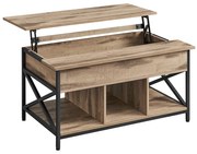 Mesa de centro elevatória, espaço aberto + oculto, estrutura em X, 60 x 100 x (48-62) cm, castanho camelo/preto