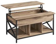 Mesa de centro VASAGLE, mesa de sala de estar com altura ajustável, mesa de centro, espaço de armazenamento aberto e oculto, suportes em X, 60 x 100 x (48-62) cm, marrom camelo/preto LCT205K50